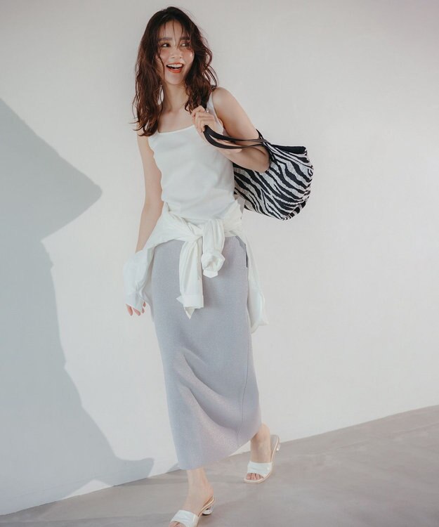 UNFILO 【MAG×スタイリストコラボ】イージーケアシャツ×ラメIラインスカート オフ×シルバー