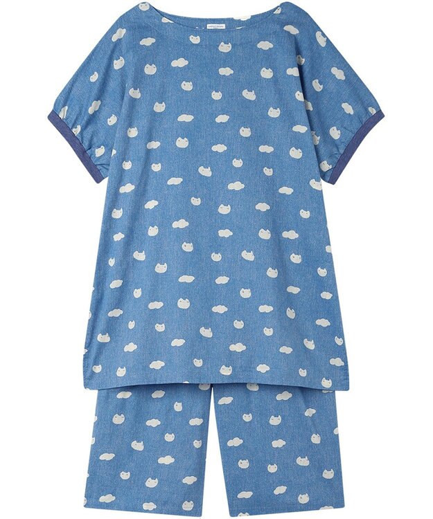 tsumori chisato SLEEP ツモリチサト パジャマ 綿100%(本体) 楊柳素材 4分袖 6分丈 レディース UDT119 /ワコール ブルー