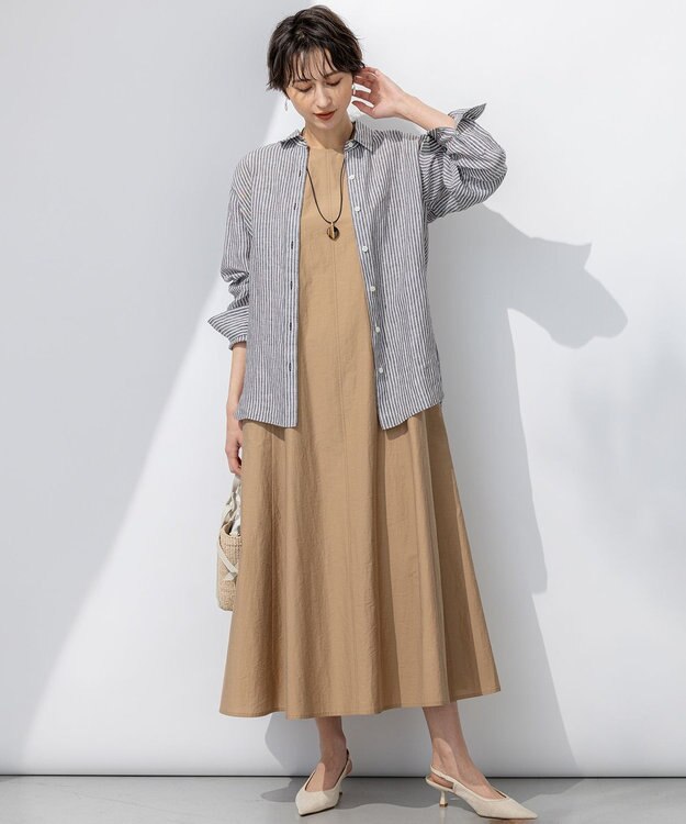 23区 S LIBECO ベーシック シャツ ダークブラウンストライプ