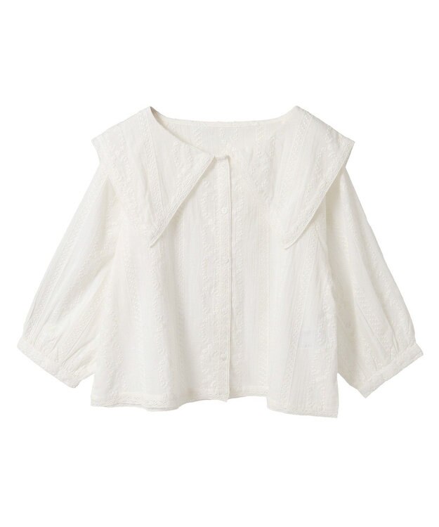 earth music&ecology ビッグカラー刺繍ブラウス Off White