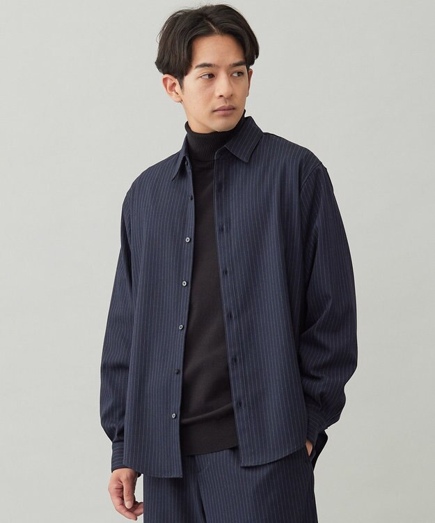 UNFILO MENS 【OCEANS 雑誌・web・YouTube 掲載】FLANNEL TOUCH シャツ ネイビーストライプ