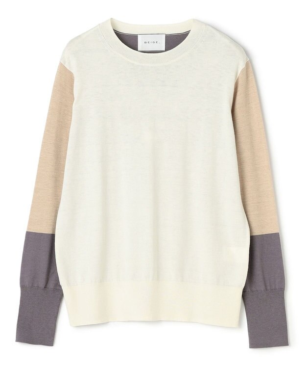 BEIGE， CHLOR / ウールシルク配色クルーネックニット Ecru