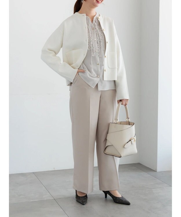 Te chichi フロントフリルキーネックブラウス グレー