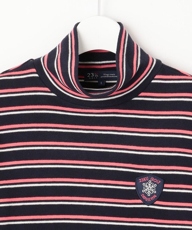 23区GOLF 【WOMEN】【吸湿発熱】グランサーモ ボーダー柄 モックネック カットソー ネイビー系1