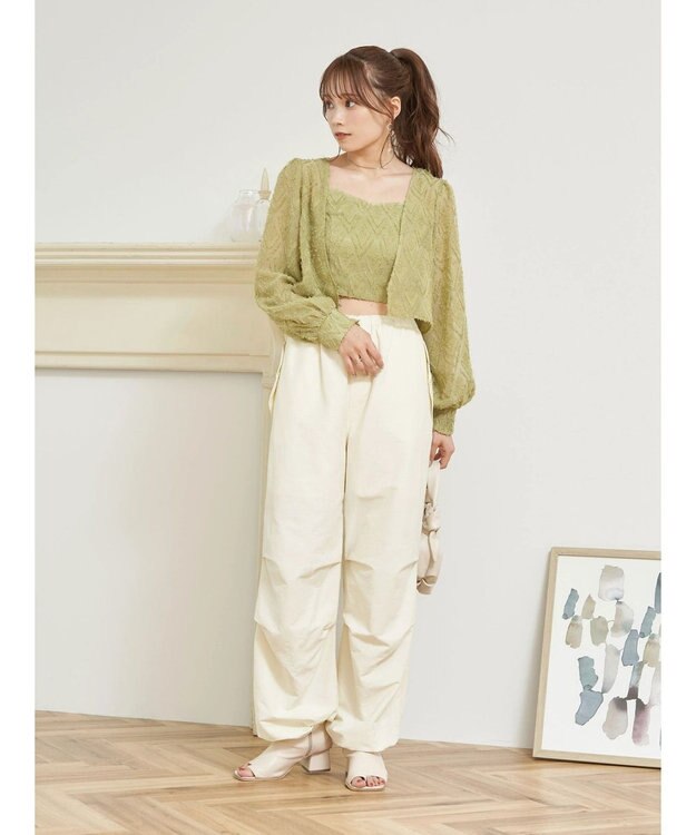 earth music&ecology ＳＥＴ２点カットジャカードカーディガン＋ビスチェ Lime Green