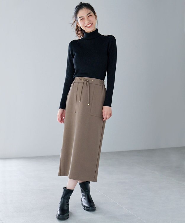 ANY 【WEB限定/洗濯機可能/ウエストゴム/ストレッチ/吸湿発熱】エニィーヒートスカート モカ