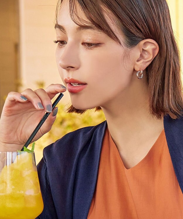 Tiaclasse 【金属アレルギー対応】ストーンフープバインドピアス ピンクゴールド