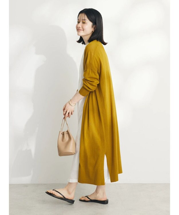 CRAFT STANDARD BOUTIQUE 裾スリットロングニットカーディガン Mustard