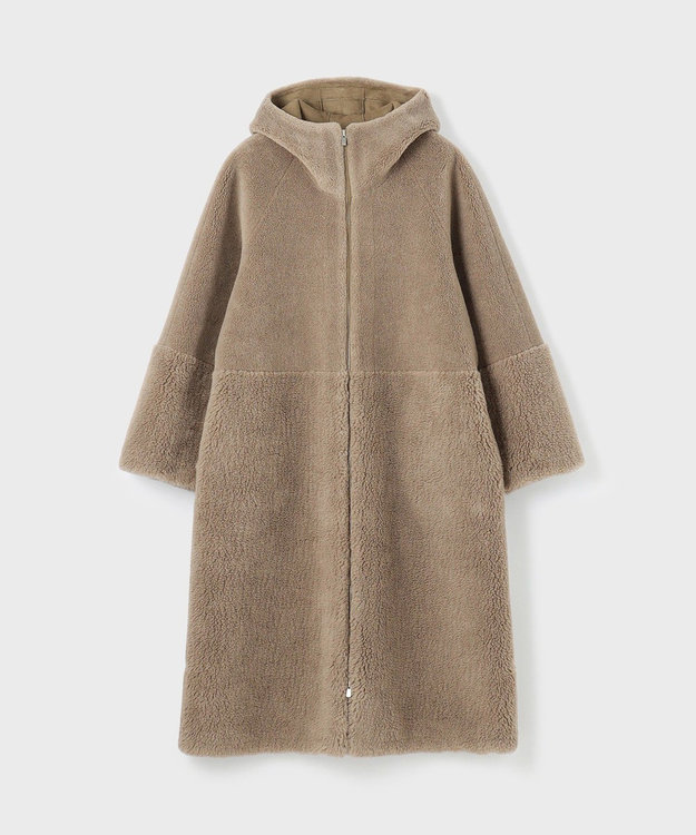 GRACE CONTINENTAL ウールボアムートンフードコート カーキ