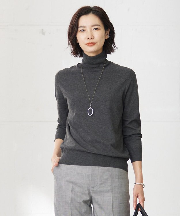 J.PRESS LADIES 【洗える】PRINCE タートルネック ニット グレー系