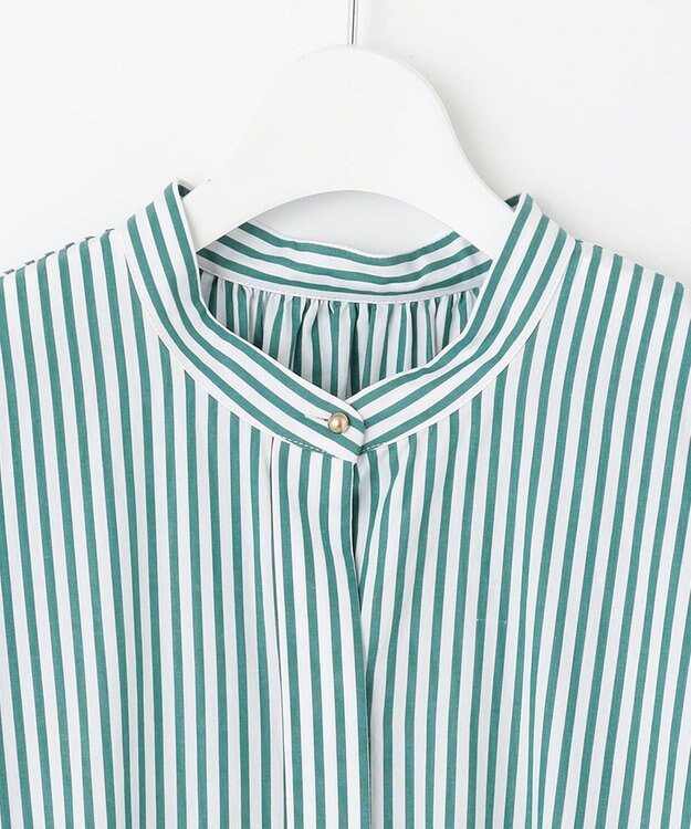 UNFILO 【洗える】イージーケア シャツワンピース グリーン×ホワイト