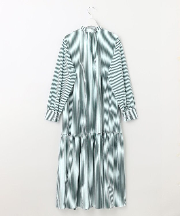 UNFILO 【洗える】イージーケア シャツワンピース グリーン×ホワイト