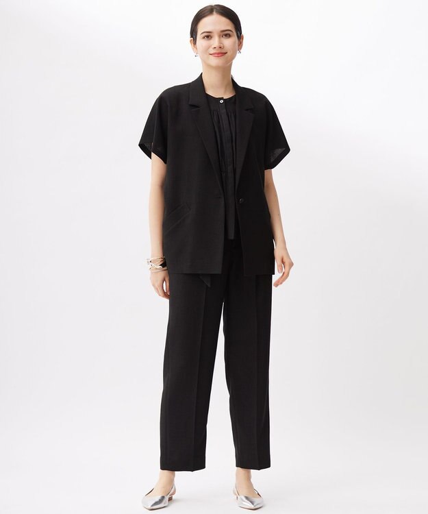 自由区 【カタログ掲載・セットアップ対応・接触冷感・UVカット・洗える】ライトリネンライクショートスリーブ ジャケット ブラック