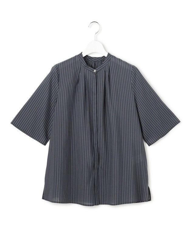 23区 【先行予約】ドライシアーストライプ フロントタック ブラウス ネイビー系