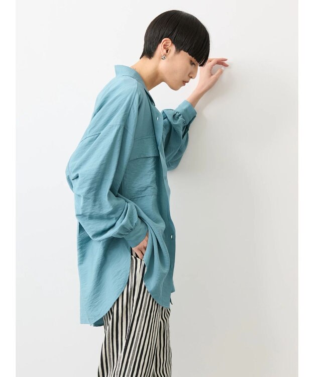 AMERICAN HOLIC 接触冷感Ｗポケット袖タックシャツチュニック Sax