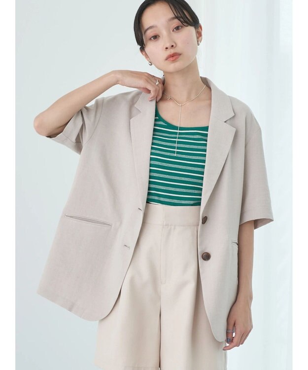 earth music&ecology リネンライク５分袖ジャケット Beige