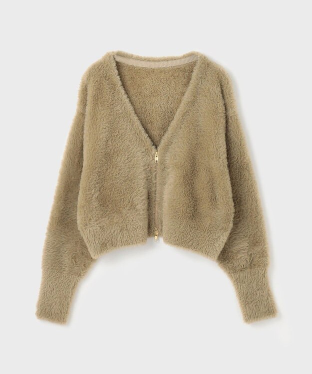 GRACE CONTINENTAL フェザーzipニットカーディガン カーキ