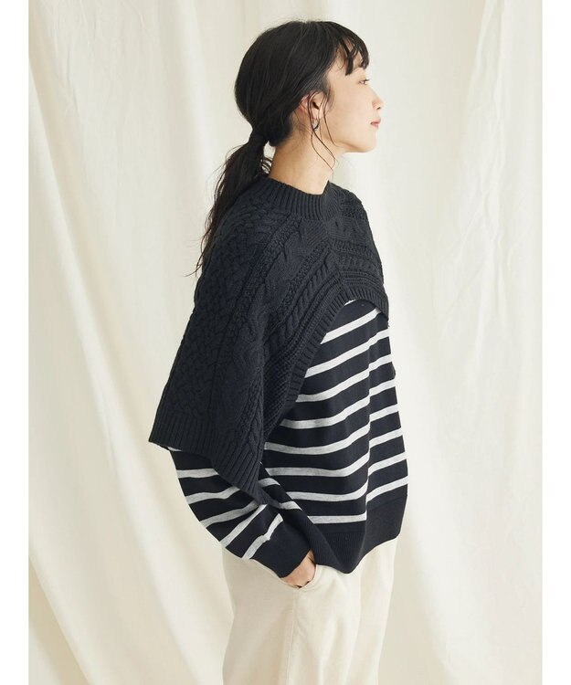 CRAFT STANDARD BOUTIQUE ２ＷＡＹケーブルニットベスト Black