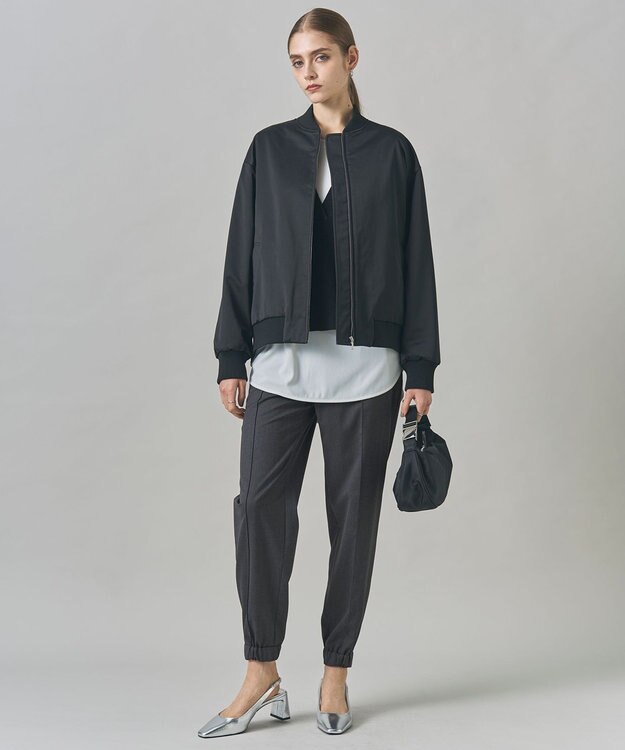 ICB 【洗える】 マットサテン MA-1ブルゾン ブラック系