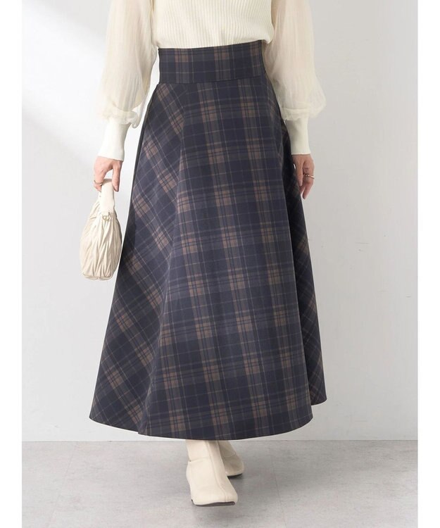 earth music&ecology バックレースアップチェックスカート Navy