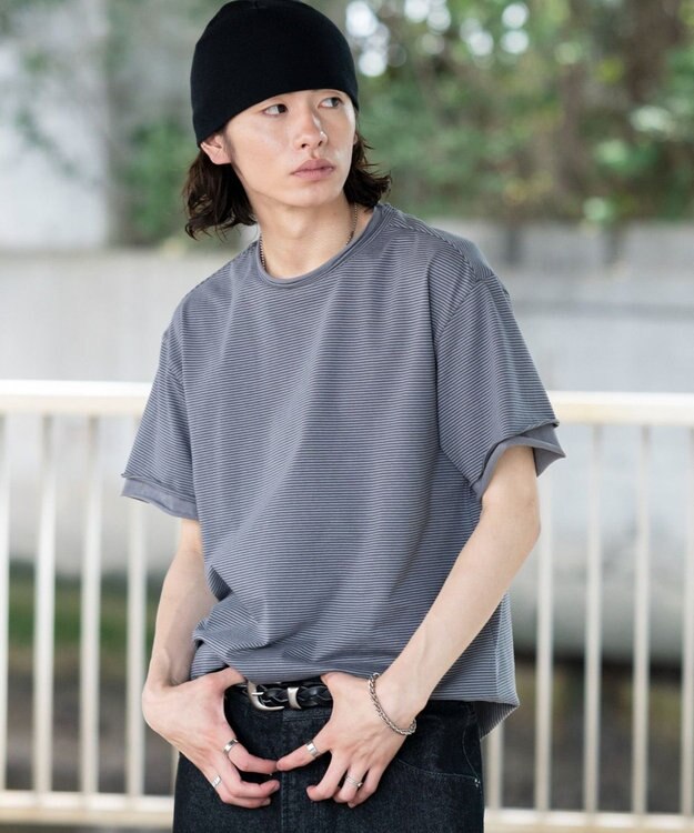 WEGO フェイクレイヤードボーダーT（SS） グレーボーダー
