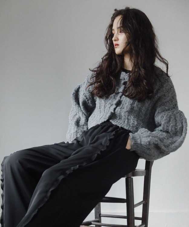 Green Parks ■ＥＳＣＡＲ　センターフリルワイドパンツ Black