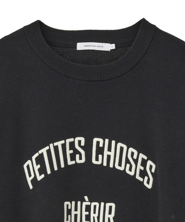 AMERICAN HOLIC コットンブレンドスウェットライクロゴニットトップス Black