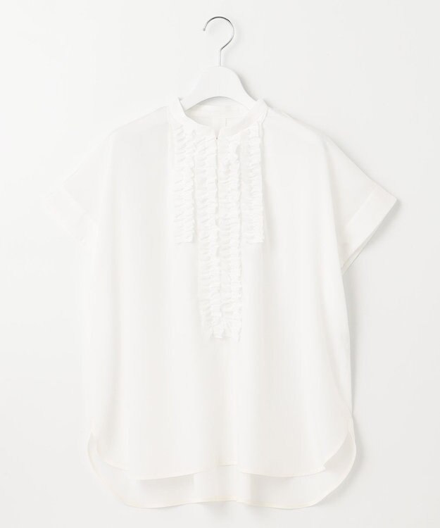 自由区 【洗える】ソフトリネンフリルディティール ブラウス オフ