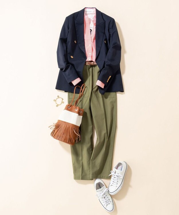 23区 【SLOW/洗える】バックサテンストレッチ ベイカーパンツ カーキ系