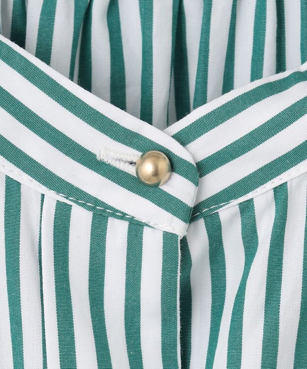 UNFILO 【洗える】イージーケア シャツワンピース グリーン×ホワイト