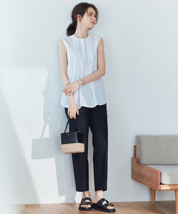 23区 L 【SLOW/洗える】バックサテンストレッチ ベイカーパンツ ネイビー系