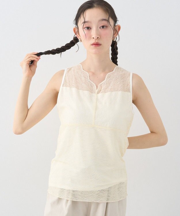 earth music&ecology 接触冷感２ｗａｙレースタンクトップ Ivory