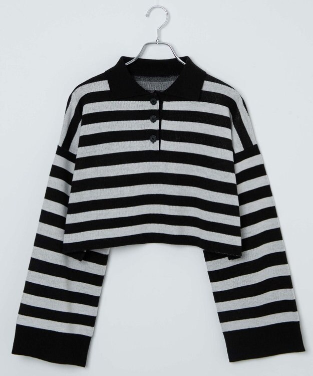 WEGO ボーダーニットポロ ブラックボーダー