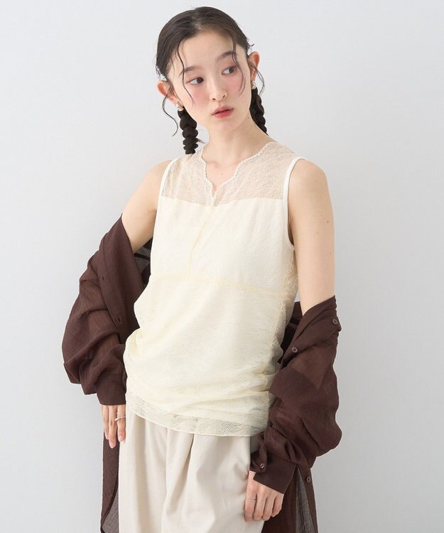 earth music&ecology 接触冷感２ｗａｙレースタンクトップ Ivory
