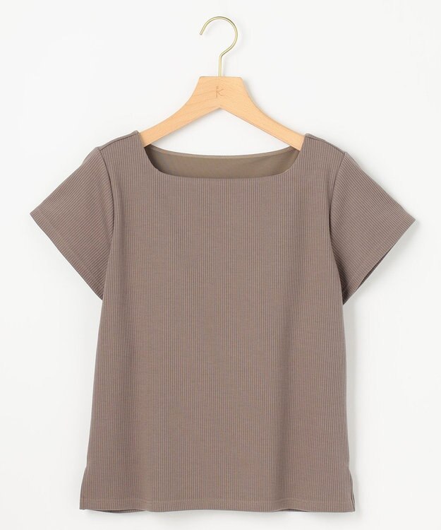 組曲 L 【WEB限定】ストライプジャガード カップ付きTシャツ カーキ系