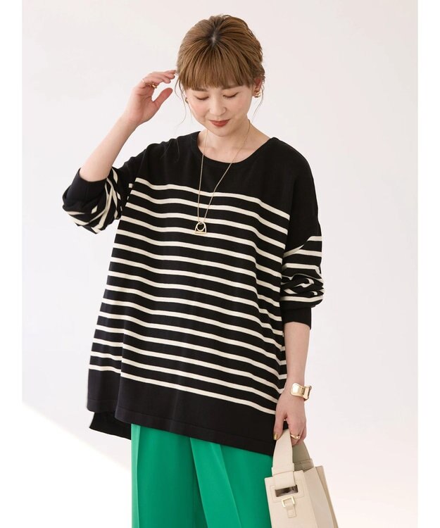 AMERICAN HOLIC パネルボーダーニットチュニック Black