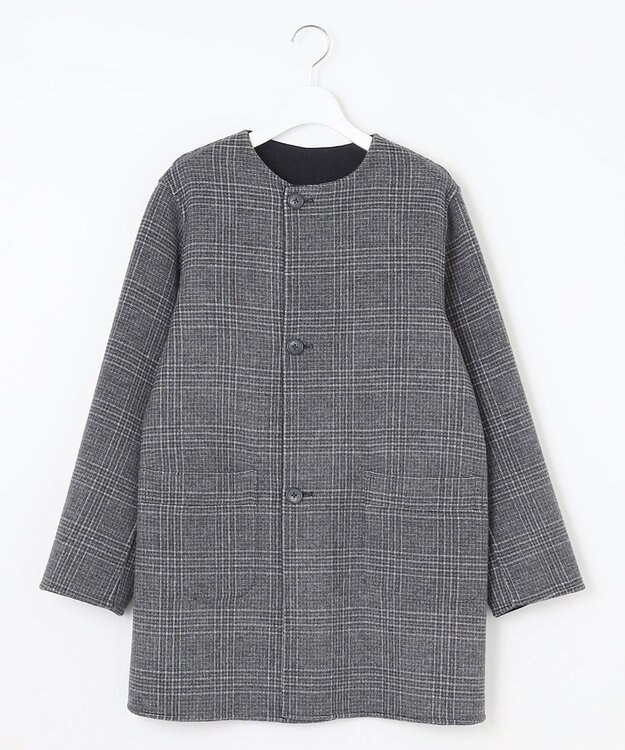 J.PRESS LADIES L 【リバーシブル】ウールナイロン リバー チェック ミドル コート ネイビー系