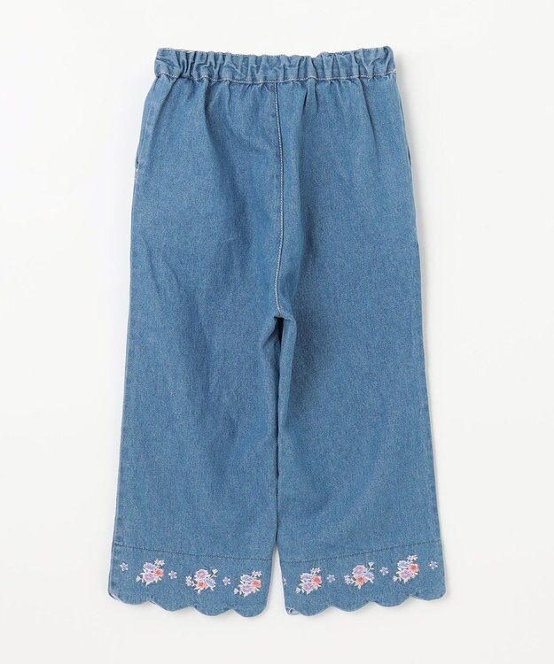 ANY KIDS スカラップ×刺繍デニムパンツ ブルー