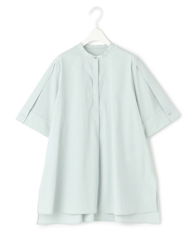 ICB 【洗える】ヴィンテージスパンブロード バンドカラーシャツ アイスグレー系