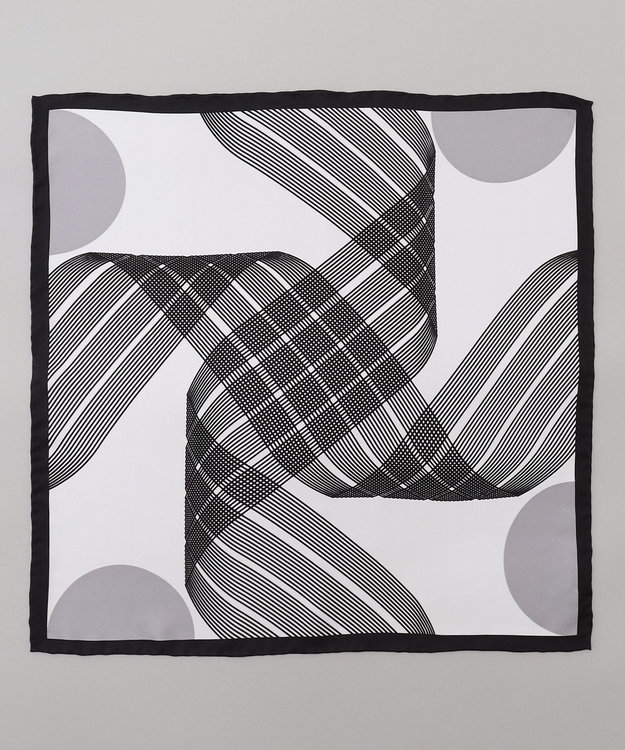 GOTAIRIKU 首にも巻ける【2WAY/日本製】シルク100% ポケットチーフ（幾何学柄） ライトグレー系8