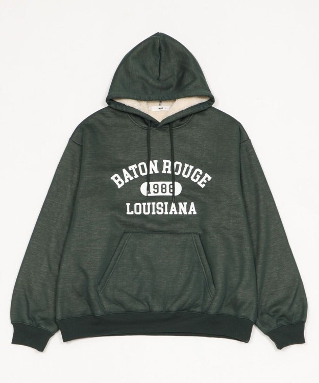 WEGO 【ユニセックス着用ITEM/裏起毛】カレッジロゴボアパーカー ダークグリーン