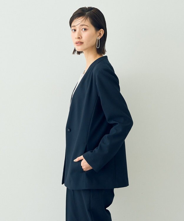 YECCA VECCA ストレッチノーカラージャケット Navy