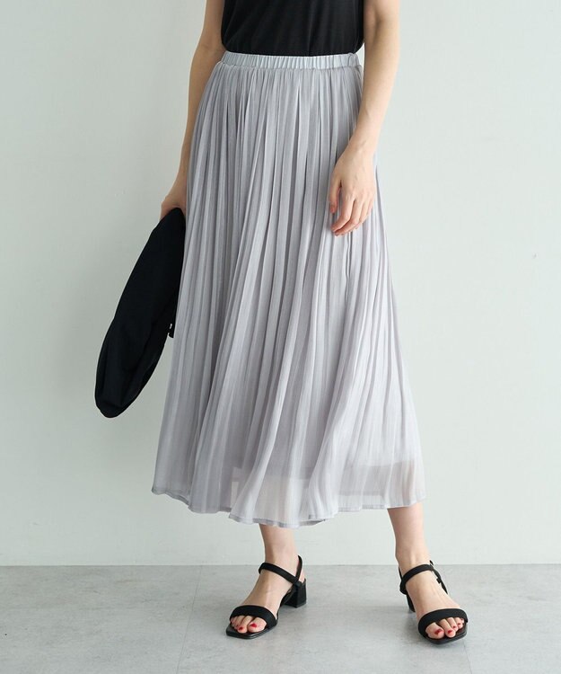 YECCA VECCA シャイニーサテンプリーツスカート Light Gray