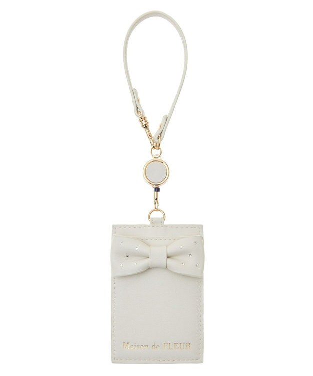 Maison de FLEUR クリアストーンリボンリールパスケース Off White