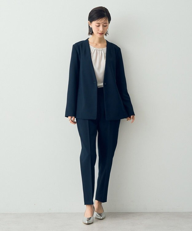 YECCA VECCA ストレッチノーカラージャケット Navy