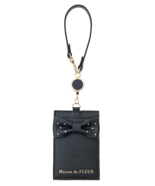 Maison de FLEUR クリアストーンリボンリールパスケース Black