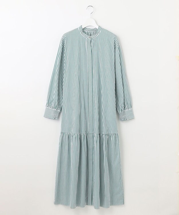 UNFILO 【洗える】イージーケア シャツワンピース グリーン×ホワイト