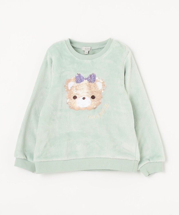 ANY KIDS 両面 フリース スパンコール トレーナー ミント×クマ