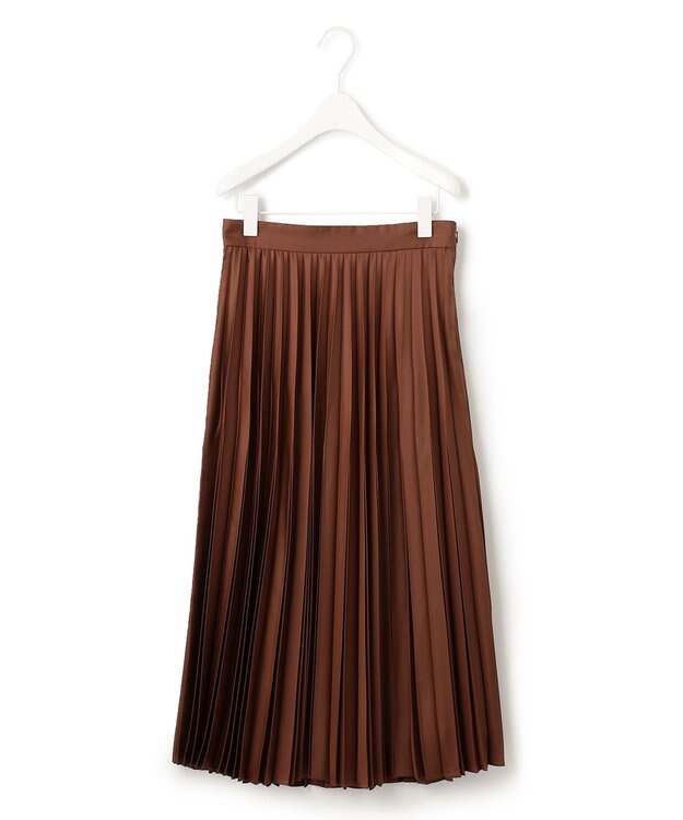 ICB 【洗える】 レザーライクプリーツスカート テラコッタ系