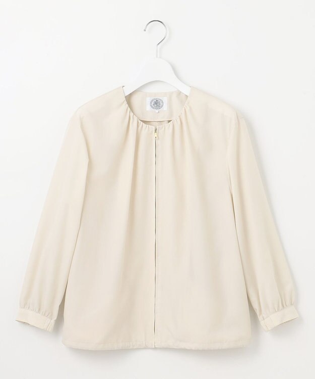 J.PRESS LADIES L 【洗える】80/1スパンタイプライター ノーカラー ブルゾン ベージュ系